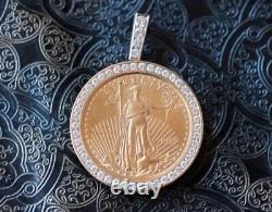 1 oz 50 Dollars American Eagle Coin Pendant Moissanite 14k Yellow Gold Plated