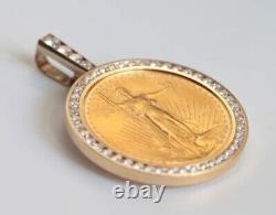 1 oz 50 Dollars American Eagle Coin Pendant Moissanite 14k Yellow Gold Plated
