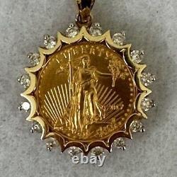 14K Yellow Gold Plated Lady Liberty 5 Dollar Coin and Diamond Pendant, 2ct