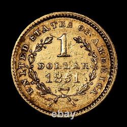 1851 G$1 Liberty Head Gold Dollar Luster AU Dets SKU-G3814