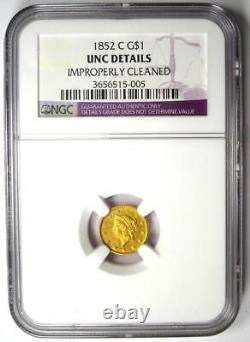 1852-C Liberty Gold Dollar G$1. NGC Uncirculated Detail Rare MS Charlotte Coin