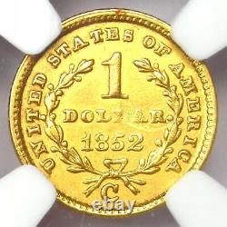 1852-C Liberty Gold Dollar G$1. NGC Uncirculated Detail Rare MS Charlotte Coin