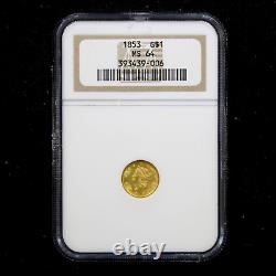 1853 $1 Dollar United States Pre-33 Gold Coin NGC MS64
