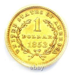 1853 Liberty Gold Dollar G$1 Coin Certified ANACS AU50 Rare Gold Coin