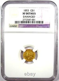1853 Liberty Gold Dollar G$1 NGC XF Detail (EF) Rare Early Gold Coin