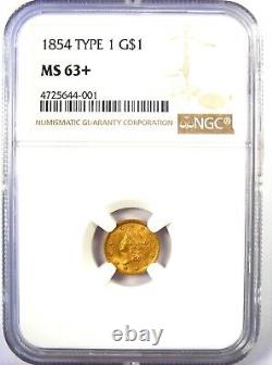 1854 Liberty Gold Dollar G$1 Coin NGC MS63+ Plus Grade (BU UNC) $885 Value