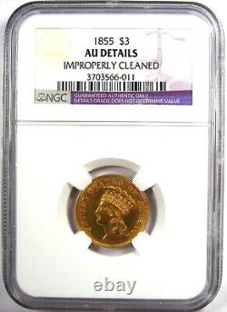 1855 Three Dollar Indian Gold Coin $3 Certified NGC AU Details Rare Coin