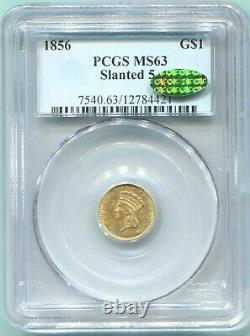 1856 Slanted 5 G$1 GOLD DOLLAR Type 3 $1 PCGS MS-63 MS63 CAC