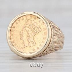 1856 US 1 Dollar Coin Engagement Wedding Ring 14 Yellow Gold Plated
