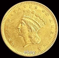 1857 Gold United States Type 3 Princess Head $1 Dollar Coin Au