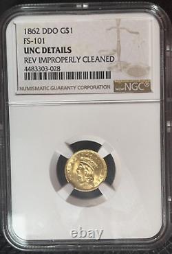 1862 Ngc Ddo Gold Dollar G$1 Fs-101 Unc Detail Double Die