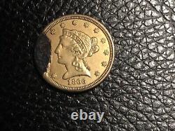1866 S 2 1/2 dollar liberty gold coin rare date but damaged see photos