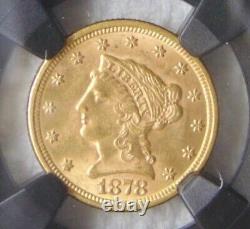 1878 Liberty Gold Quarter Eagle $2.5 Dollar Coin NGC MS 63, SWEET