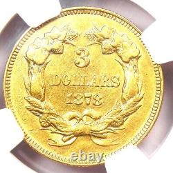 1878 Three Dollar Indian Gold Coin $3 Certified NGC AU Details Rare Coin