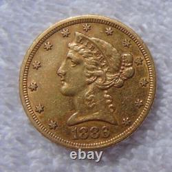 1886 $5 Five Dollar US Gold Liberty Coin Coronet Head Eagle Bullion