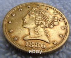 1886 $5 Five Dollar US Gold Liberty Coin Coronet Head Eagle Bullion