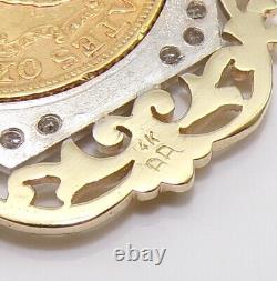 1897 5 Five Dollar Gold Coin 14K Yellow White Gold 0.30ctw Diamond Pendant FZZ