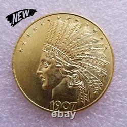 1907 Indian Head Eagle Ten Dollar Gold Coin Shape Pendant 14k Yellow Gold Plated