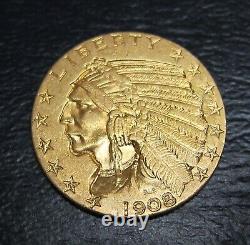 1908 FIVE DOLLAR INDIAN HEAD HALF EAGLE GOLD COIN BU Beautiful Luster US Rare