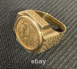 1915 Indian Head 2 1/2 Dollar Coin Vintage 14k Solid Gold Ring Setting