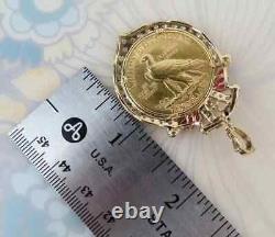 1915 US Ten Dollar Indian Head Coin Pendant With Chain 14k Yellow Gold Plated
