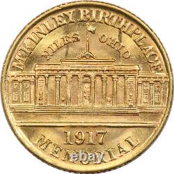 1917 McKinley Commemorative Gold Dollar $1 Coin, Uncirculated BU Lightly Cleaned