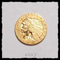1927 $2 1/2 DOLLAR GOLD INDIAN Quarter Eagle 2.5 U. S. GOLD COIN SHARP XF+ #35D5
