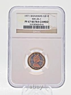 1971 BAHAMAS NGC PF67 TEN DOLLAR ULTRA CAMEO $10 GOLD Coin NICE! Rare Low Pop