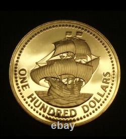 1975 Barbados 100 Dollars PROOF Gold Coin 350th ANNIVERSARY. 500 Fine (SEALED)