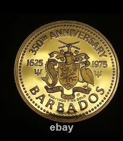 1975 Barbados 100 Dollars PROOF Gold Coin 350th ANNIVERSARY. 500 Fine (SEALED)