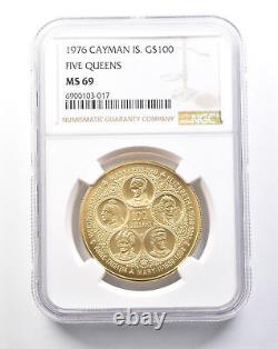 1976 Cayman Island 100 Dollars Gold Five Queens MS69 NGC 5349