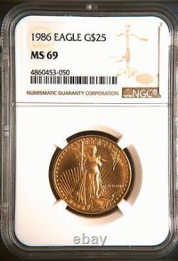 1986 P Bullion $25 Gold Eagle 1/2 oz NGC MS-69