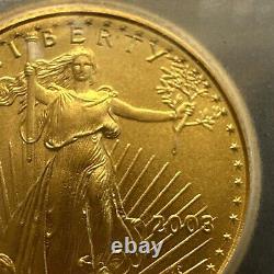 2003 $5 American Eagle Five Dollar 1/10 Ounce Gold Coin Icg Ms 70 Better Date