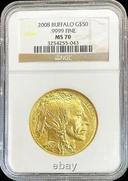 2008 Gold United States $50 Dollar Buffalo 1 Oz Coin Ngc Mint State 70