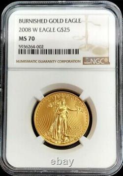 2008 W Gold $25 Dollar Burnished American Eagle 1/2 Oz Coin Ngc Mint State 70