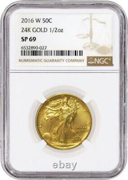 2016 W 50C 100th Anniversary 24K Gold 1/2 oz Walking Liberty Half Dollar NGC SP6