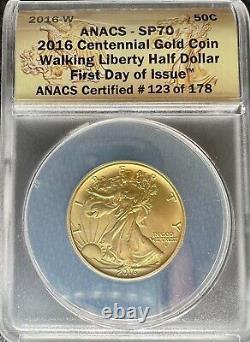2016-W 50c Gold Walking Liberty Half Dollar ANACS SP70 First Day of Issue
