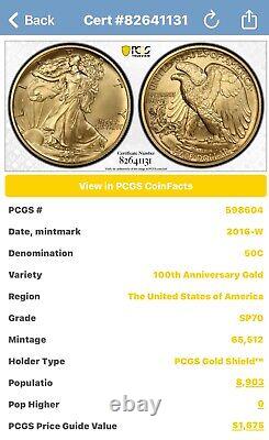 2016-W SP70 1/2 oz Gold Walking Liberty Half Dollar Centennial PCGS Gold Shield