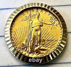 $5 Dollar Gold Americsn Eagle US Coin 22k. 1/10 Oz With 14k Bezel