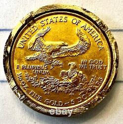 $5 Dollar Gold Americsn Eagle US Coin 22k. 1/10 Oz With 14k Bezel