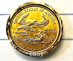 $5 Dollar Gold Americsn Eagle US Coin 22k. 1/10 Oz With 14k Bezel