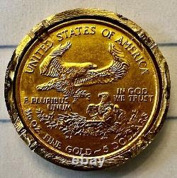 $5 Dollar Gold Americsn Eagle US Coin 22k. 1/10 Oz With 14k Bezel