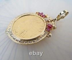 925 Silver 1915 US Ten Dollar Indian Head Coin Pendant In 14k Yellow Gold Plated