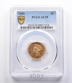 AU55 1882 $3 Indian Princess Head Gold Three Dollar Piece PCGS 3059