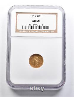 AU58 1855 $1 Indian Princess Head Gold Dollar NGC 0033