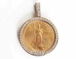 American Eagle Coin 2 Ct Real Moissanite Dollars Pendant 14k Yellow Gold Plated