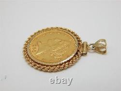 Authentic 1900 Five Dollar Liberty Head Gold Coin Pendant 14k Bezel 11.4 Grams