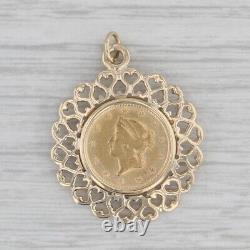 Authentic One Dollar 1851 Liberty Head Coin Pendant 14k 900 Yellow Gold
