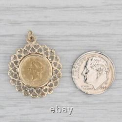 Authentic One Dollar 1851 Liberty Head Coin Pendant 14k 900 Yellow Gold