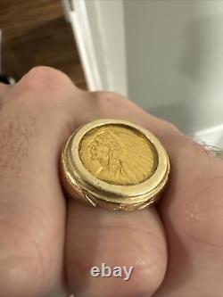 GENUINE INDIAN HEAD 2 1/2 DOLLAR GOLD COIN 14K Mens RING